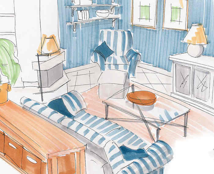 Innenarchitektur - Wohnzimmer 'Skizze